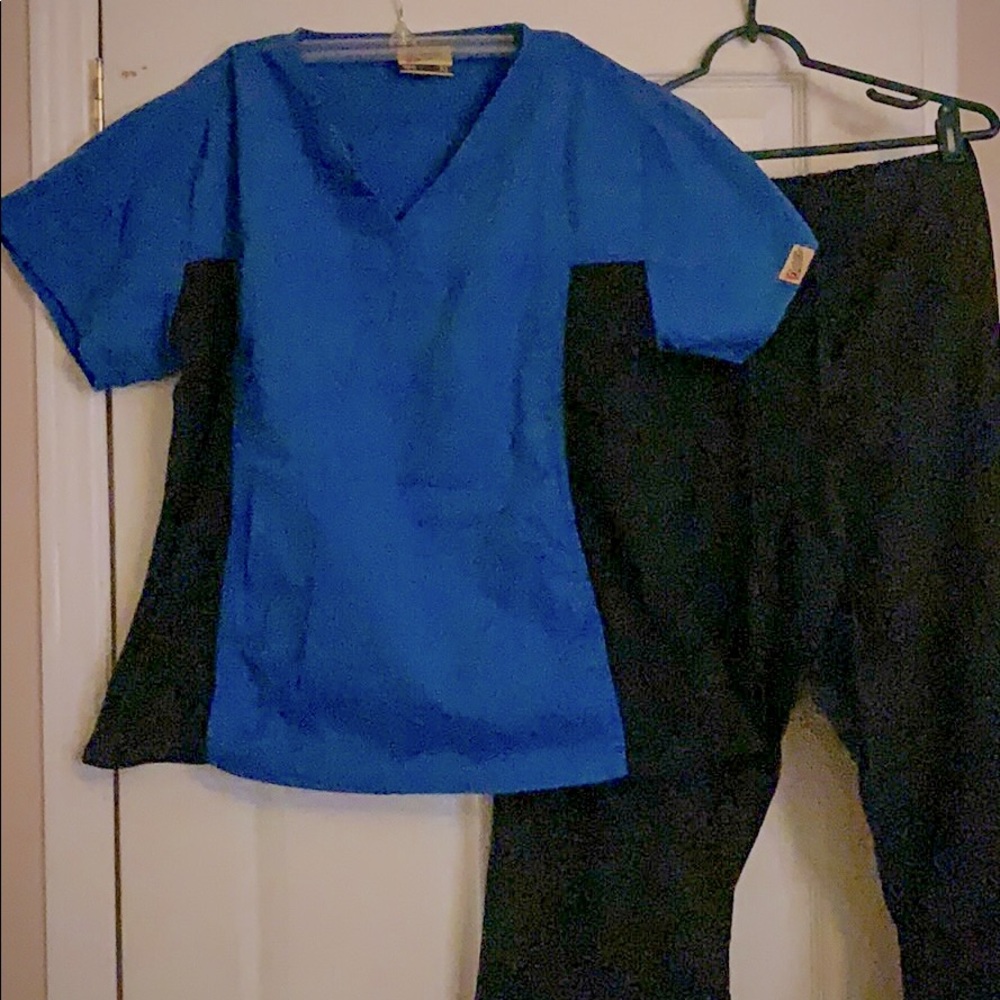 Fashion Scrubs Top Bottom Black Blue XL - XXXL
